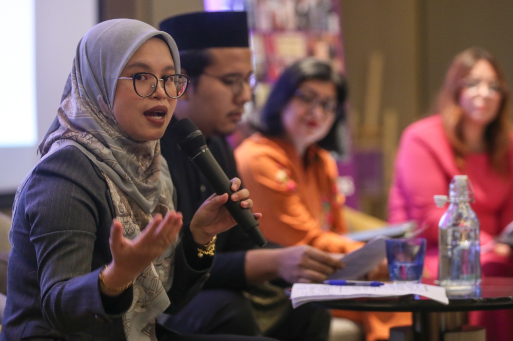 Syarie lawyer Nor Liana Ali speaks during the ‘Highlights of Issues Throughout’ forum at Holiday Inn Bangsar in Kuala Lumpur on September 09,2025. — Picture by Yusof Isa