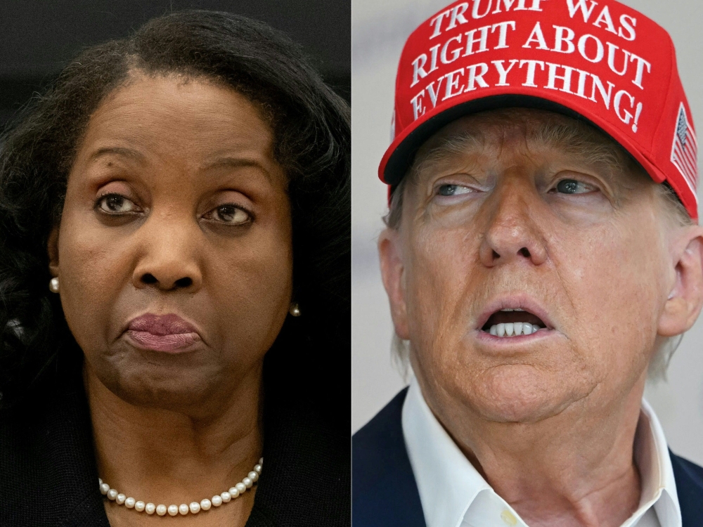 In this file photo combination, Federal Reserve Governor Lisa Cook (left) is seen on June 25, 2025, with US President Donald Trump seen in a separate picture on August 22, 2025. — AFP pic