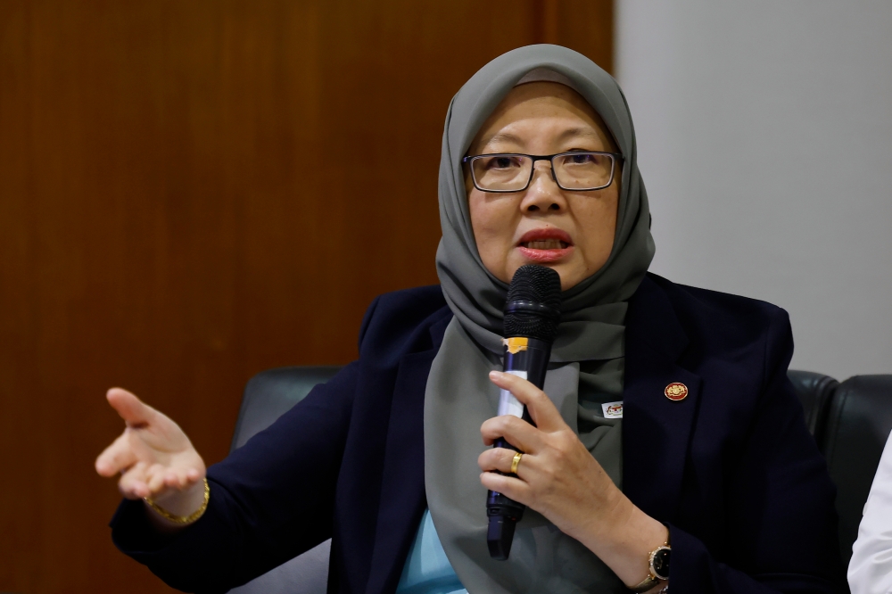 Minister in the Prime Minister’s Department (Federal Territories) Datuk Seri Dr Zaliha Mustafa addresses a press conference in Putrajaya September 12, 2025. — Bernama pic