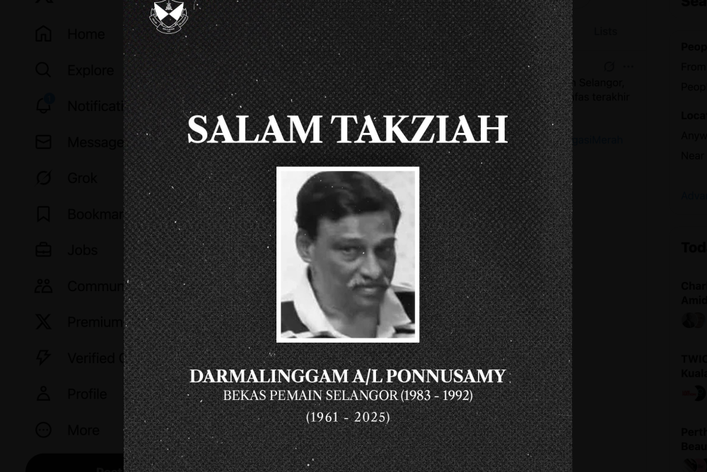 P. Darmalinggam, who played for Harimau Malaya in the 1980s, died at the Tengku Ampuan Rahimah Hospital in Klang, Selangor on September 12, 2025. — Picture from X/Selangor FC