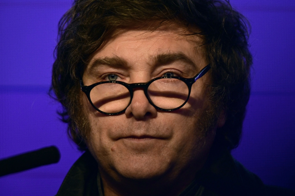 Argentina’s President Javier Milei speaks in La Plata, Argentina, on September 7, 2025, after the provincial midterm elections. — AFP pic