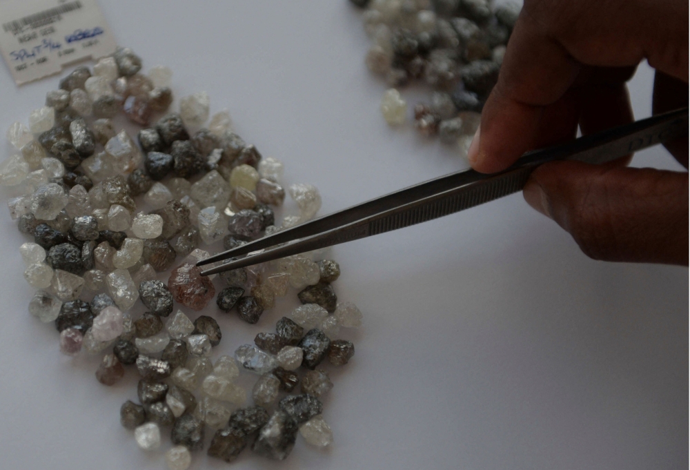 A picture taken at the De Beers office in Gaborone on October 3, 2016 shows diamonds from Botswana diamonds mines. — AFP pic