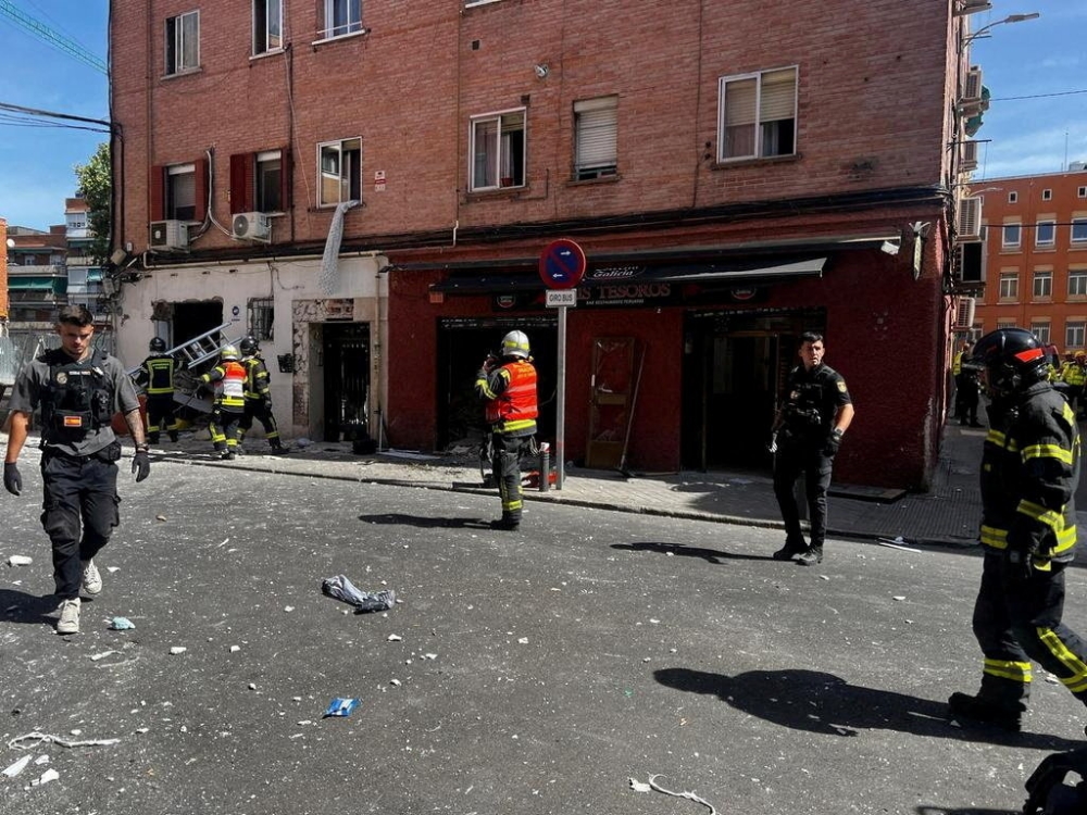 Firefighters work at the site after an explosion in a cafe injured at least 21 people, three of them seriously, according to emergency services, in Madrid September 13, 2025. — Madrid Emergency Services handout/AFP pic 