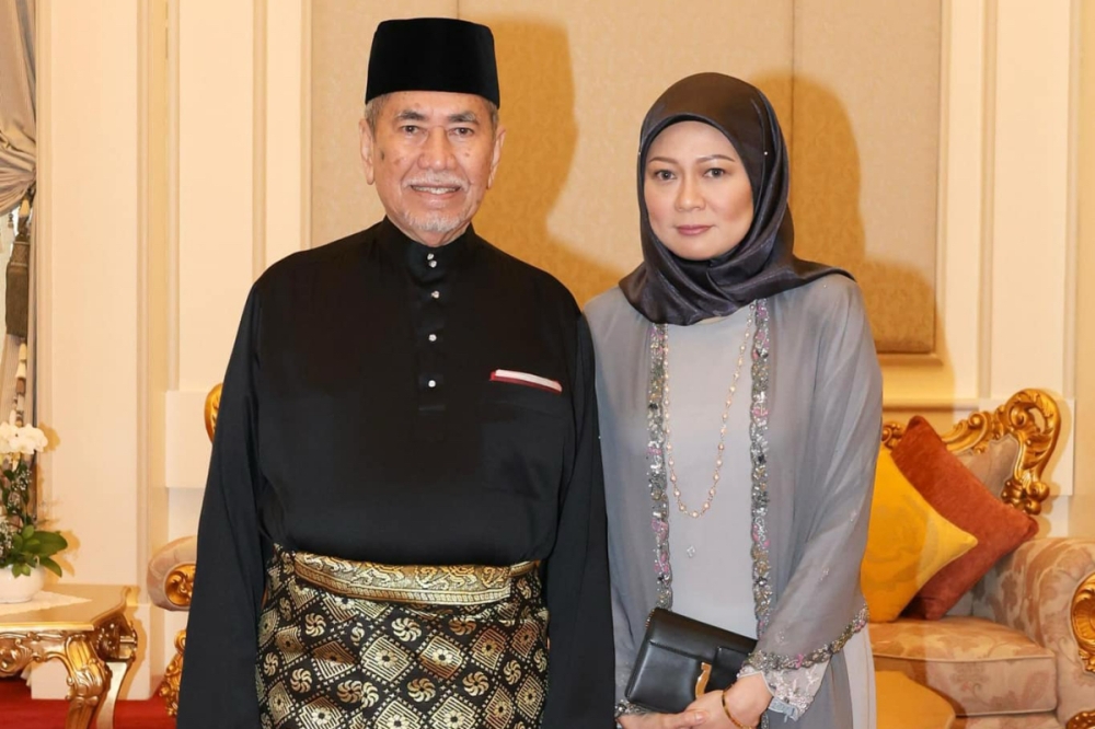 Yang di-Pertua Negeri Tun Pehin Sri Dr Wan Junaidi Tuanku Jaafar and his wife Toh Puan Datuk Patinggi Fauziah Mohd Sanusi. — Picture from Facebook/Unit Komunikasi Awam Sarawak
