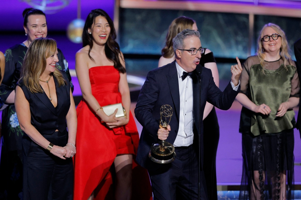 John Oliver accepts the award for Outstanding Scripted Variety Series for “Last Week Tonight with John Oliver” at the 77th Primetime Emmy Awards in Los Angeles on September 14, 2025. — Reuters pic
