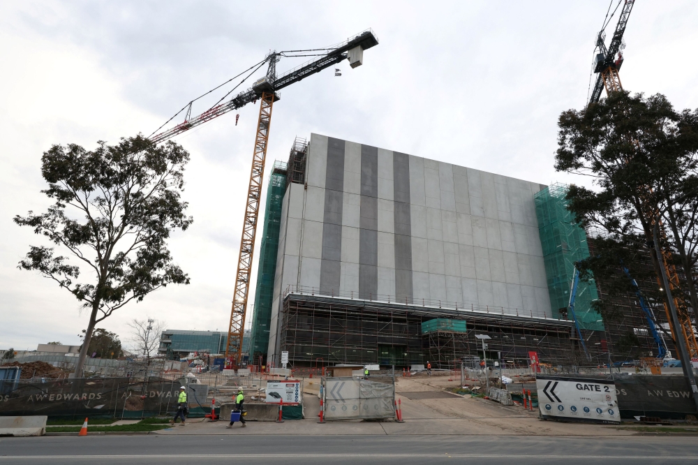 Cranes tower over the AirTrunk data centre that is under construction in Western Sydney, Australia, August 13, 2025. The new facility will deliver at least 320 megawatts of computing power. — Reuters pic