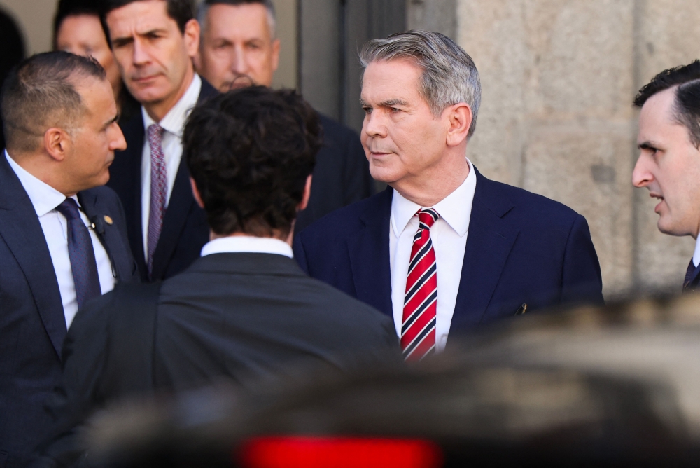 US Treasury Secretary Scott Bessent arrives at the foreign ministry in Madrid for trade talks with Chinese Vice Premier He Lifeng on September 14, 2025. — AFP pic