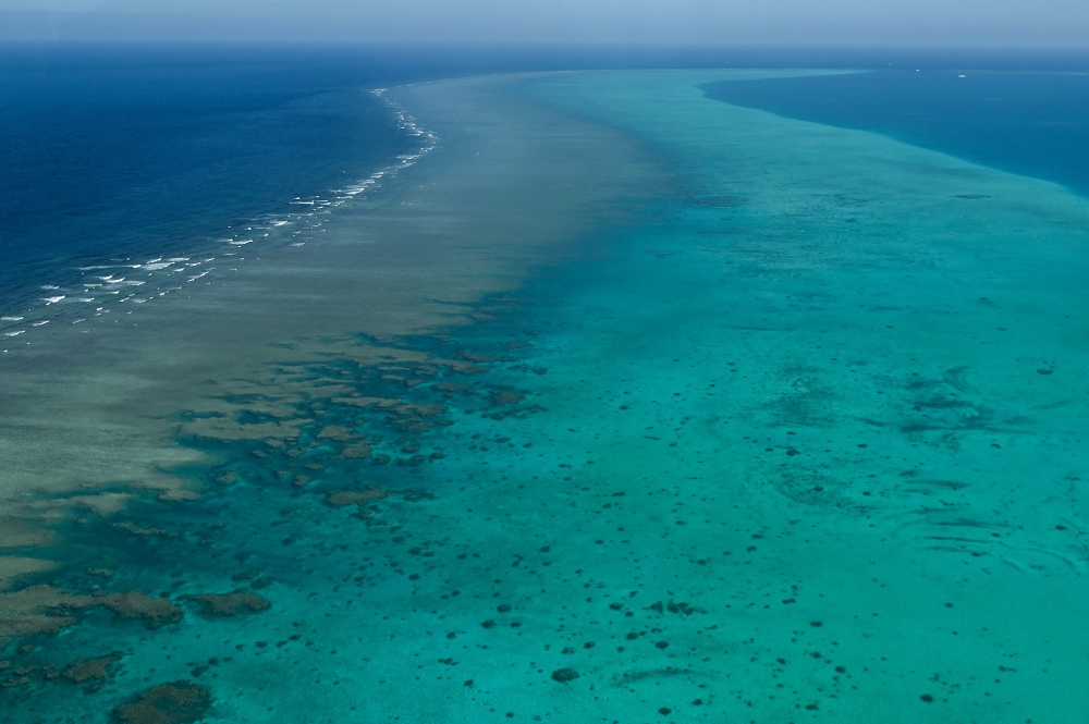 This photo taken on February 15, 2024 shows an aerial view over the Scarborough Shoal in the disputed South China Sea. The Philippines protested on September 11, 2025 against a Chinese scheme to create a ‘nature reserve’ on the disputed Scarborough Shoal, the site of repeated clashes in the South China Sea. — AFP pic 