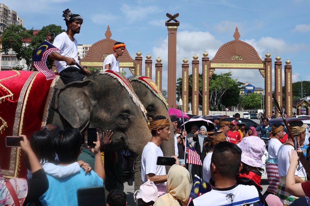 A spectacular parade featuring two gentle elephants, Sanum and Chery, stole the spotlight during the Malaysia Day 2025 celebrations, held near Istana Balai Besar here today. — Bernama pic