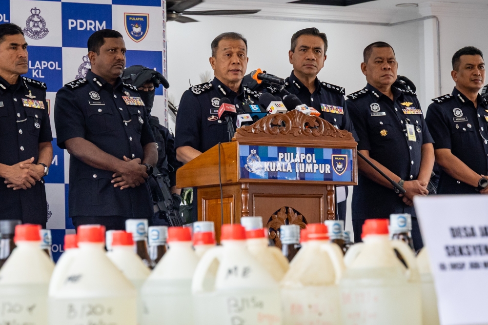 Inspector-General of Police Datuk Seri Mohd Khalid Ismail speaks during a press conference at Police Training Centre (Pulapol) in Kuala Lumpur, September 17, 2025. — Picture by Firdaus Latif