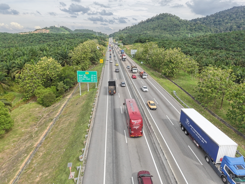 An undated photograph shows an aerial view of the North South Expressway between Senai and Kulai. — Plus pic