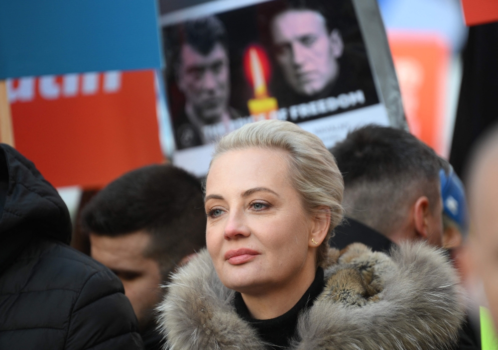 Alexei Navalny's widow Yulia Navalnaya takes part in a march of members of the Russian opposition in Berlin on March 1, 2025. The wife of Russian opposition leader Alexei Navalny said on September 17, 2025 that laboratory analysis of smuggled biological samples had found he was killed by poisoning while incarcerated in an Arctic prison in February 2024. — AFP pic
