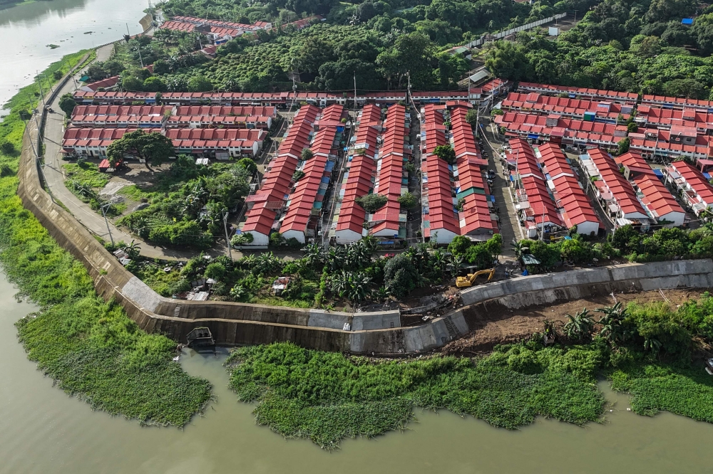 This aerial photo taken on September 15, 2025 shows an unfinished dike in Plaridel, Bulacan. — AFP pic