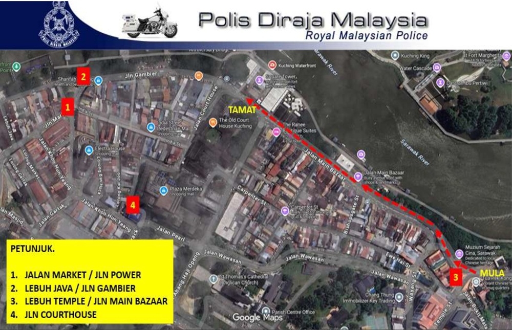 The highlighted roads that will be closed for the event. — Picture courtesy of police
