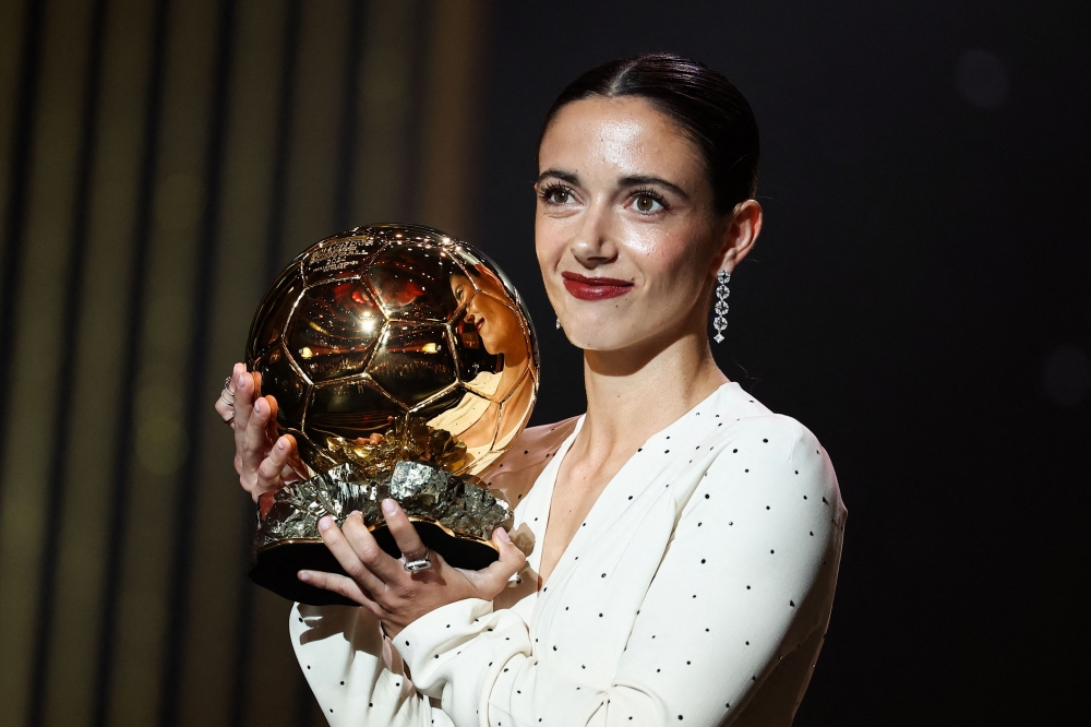 Barcelona’s Spanish midfielder Aitana Bonmati receives the Woman Ballon d’Or award during the 2024 Ballon d’Or France Football award ceremony at the Theatre du Chatelet in Paris October 28, 2024. — AFP pic