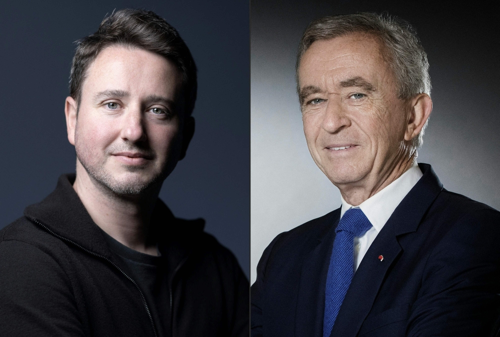 This combination of file photographs created on September 20, 2025 shows French economist Gabriel Zucman (left) posing during a photo session in Paris on June 12, 2024 and CEO of LVMH Bernard Arnault, posing during a photo session in Paris, on September 19, 2017. Bernard Arnault, chief executive of the world’s leading luxury goods company LVMH, described economist Gabriel Zucman as a ‘far-left activist’ whose ideology ‘aims to destroy the liberal economy’ regarding Zucman’s tax proposal targetting very high net worth individuals, in a statement to The Sunday Times published yesterday. — AFP pic