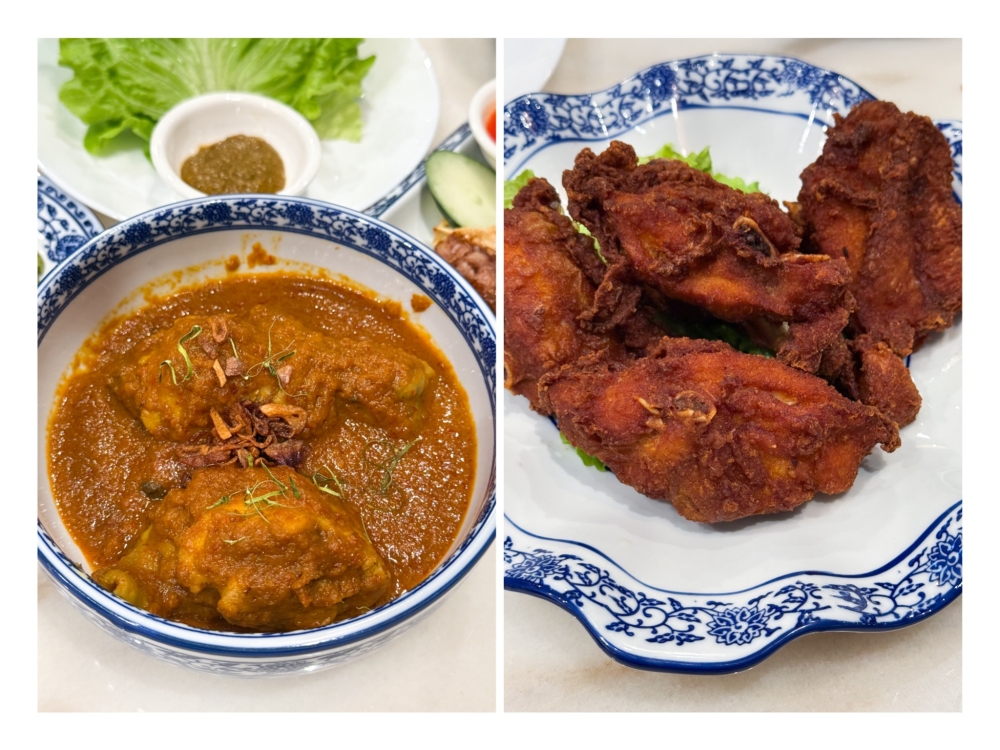 Kapitan Curry Chicken (left) gives the set meal creaminess and Inche Kabin (right) is a crunchy pleasure. — Pictures by Lee Khang Yi
