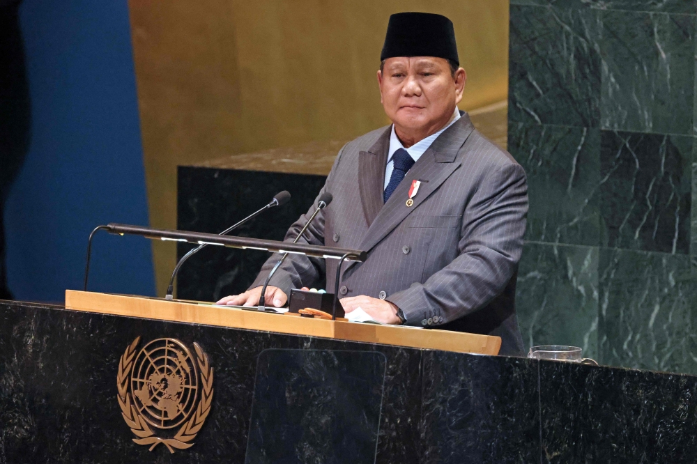 Indonesia’s President Prabowo Subianto speaks during a United Nations Summit on Palestinians at UN headquarters during the United Nations General Assembly (UNGA) in New York September 22, 2025. — AFP pic