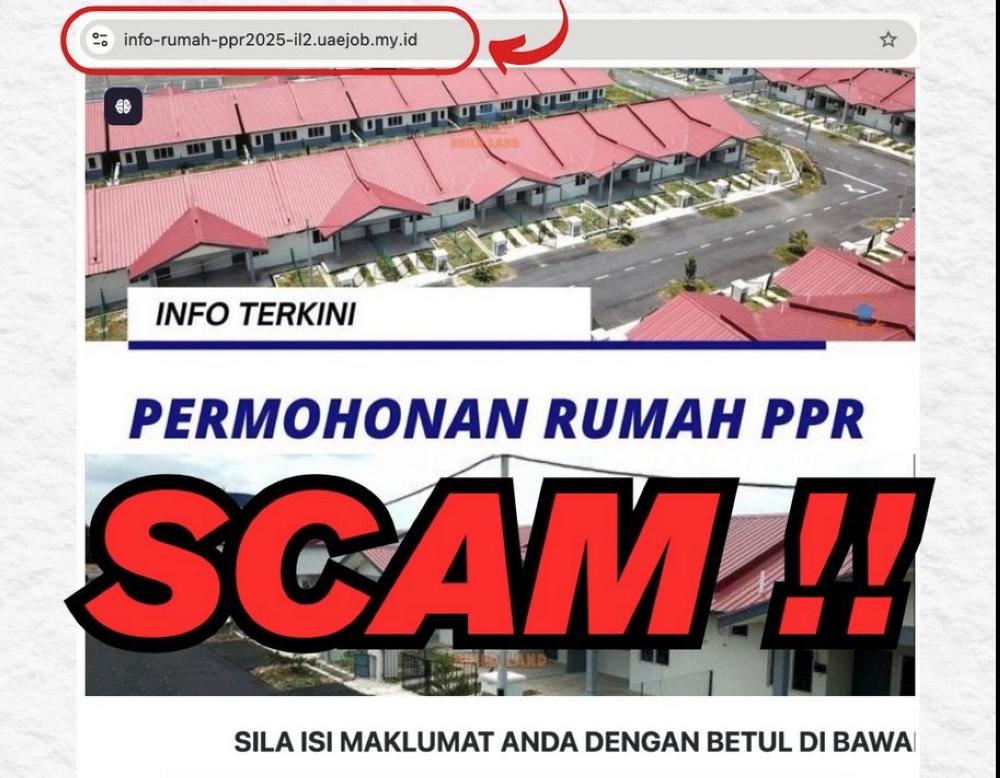 A screenshot provided by Bukit Aman’s Commercial Crime Investigation Department (CCID) with a warning of a scam website.