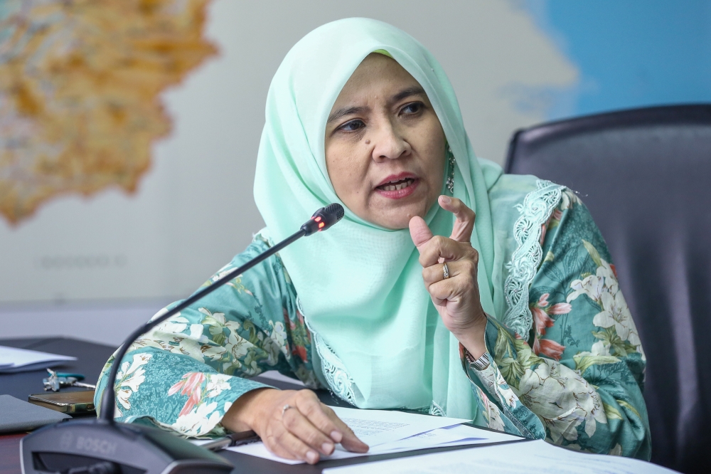 Suhakam Children’s Commissioner Dr. Farah Nini Dusuki speaks during a press conference in Kuala Lumpur on March 13, 2024. — Yusof Mat Isa