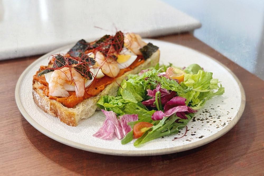 The Shrimp & Egg Rustic Sourdough. 