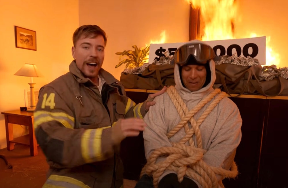 YouTuber MrBeast showed stuntman Eric risking his life for massive amounts of cash. — YouTube screenshot