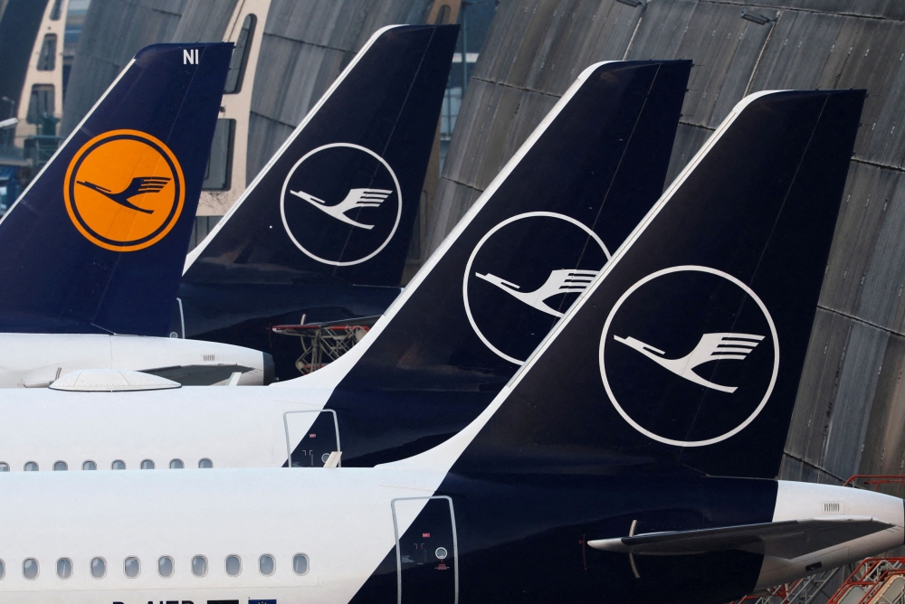 Lufthansa planes stand parked as Frankfurt airport is closed to passengers with planned departures due to a strike organised by Verdi union, in Frankfurt, Germany, March 7, 2024. — Reuters pic 