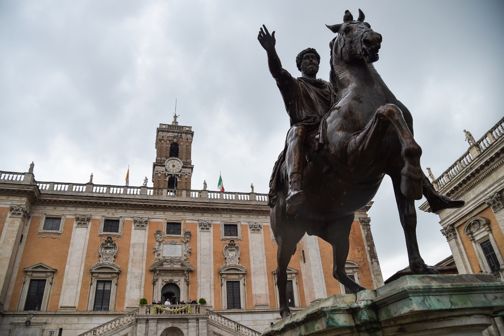 A statue of Marcus Aurelius stands on Capitoline Hill in Rome on March 26, 2019. — AFP pic