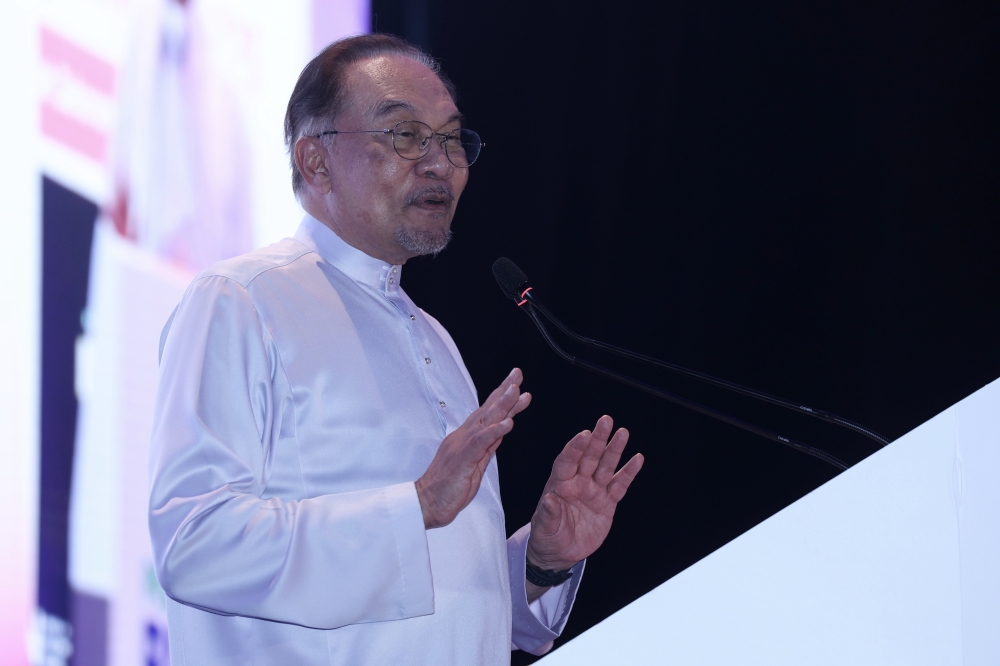 Prime Minister Datuk Seri Anwar Ibrahim speaks at the launch of Financial Literacy Month at Sasana Kijang in Kuala Lumpur on October 3, 2025. — Bernama pic