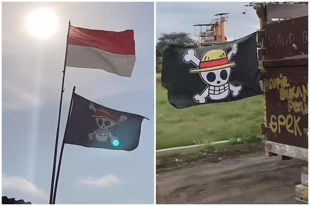 Angry Indonesian truck drivers flew the unlikely pirate flag in protest against new rules concerning their loads. — Screenshot from TikTok