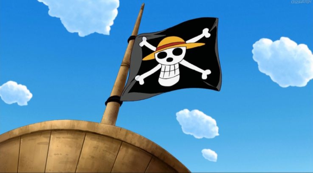 The pirate flag of the Straw Hat Pirates led by Monkey D Luffy as seen in the anime. — Screenshot from the One Piece anime