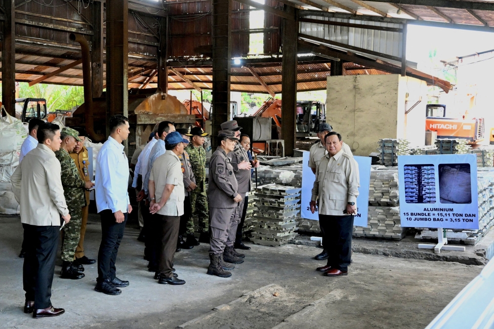 Indonesian President Prabowo Subianto visits PT Tinindo Internusa smelter before handing over assets, including smelters and heavy equipment seized in a corruption case, to state tin miner PT Timah, in Pangkal Pinang, Bangka Belitung Island province October 6, 2025. — Indonesian Presidential Palace handout pic via Reuters 