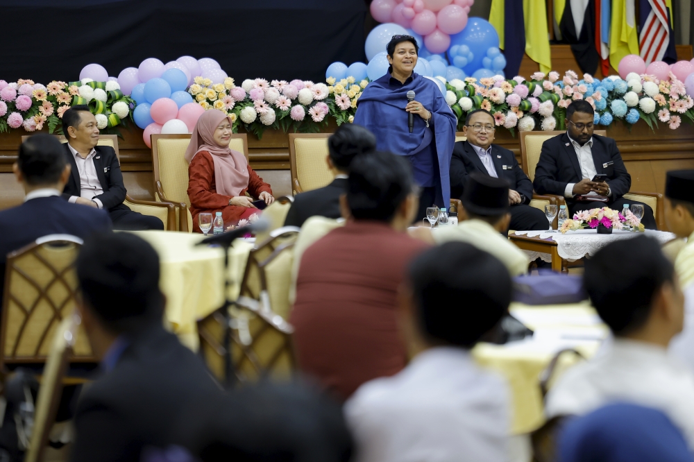 Minister in the Prime Minister’s Department (Law and Institutional Reform) Datuk Seri Azalina Othman Said speaks during the Anti-Bullying Town Hall session with student representatives under the Education Ministry in Putrajaya October 6, 2025. — Bernama pic