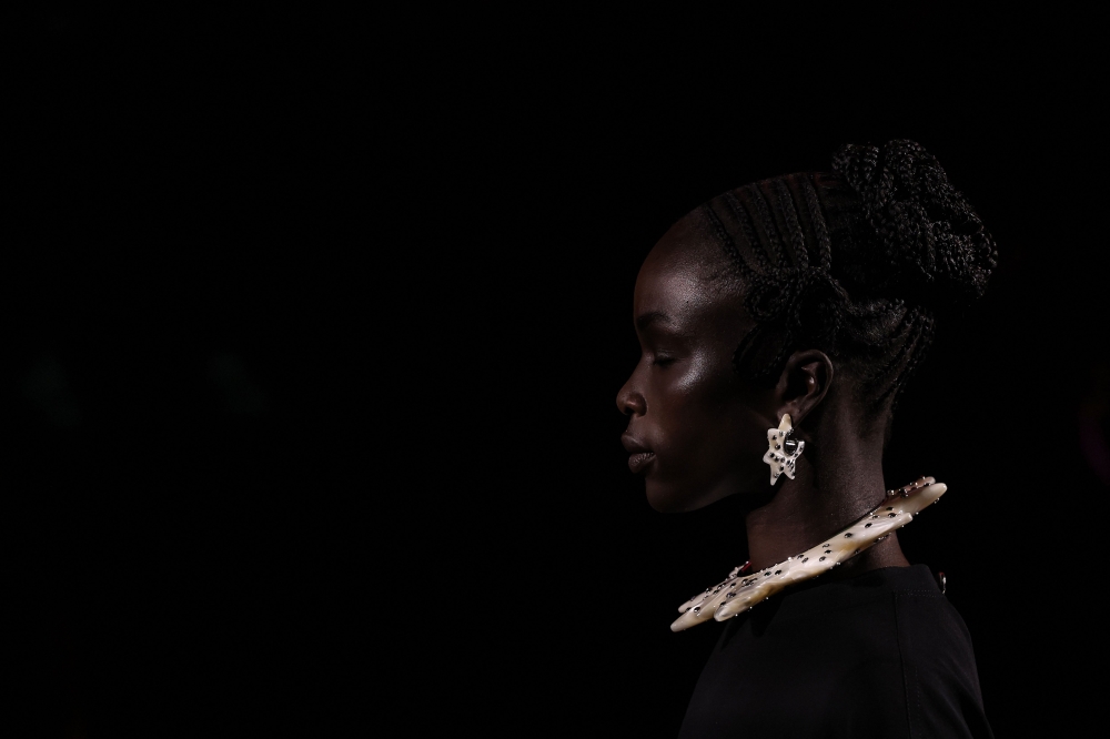 A model presents earrings and a necklace by Chanel for the Women Ready-to-wear Spring-Summer 2026 collection as part of the Paris Fashion Week, at the Grand Palais, in Paris, on October 6, 2025. — AFP pic