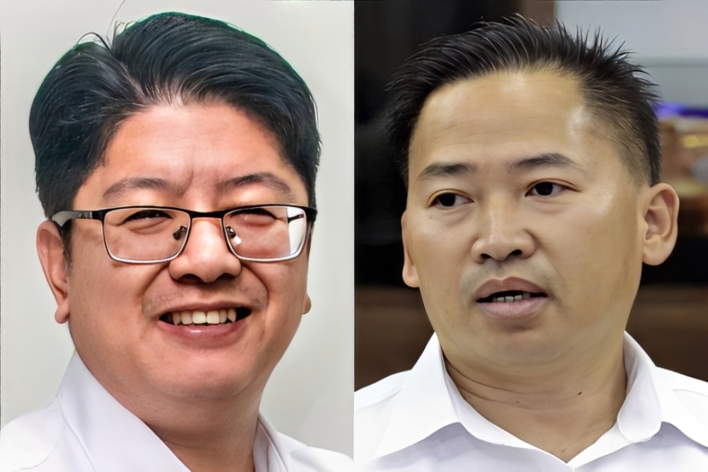 Upko president Ewon Benedick (left) said the party is ready to contest the Melalap seat — previously held by Parti KDM chief Peter Anthony (right) — in the coming Sabah election and urges voters to back the unity government candidate. — Daily Express pic