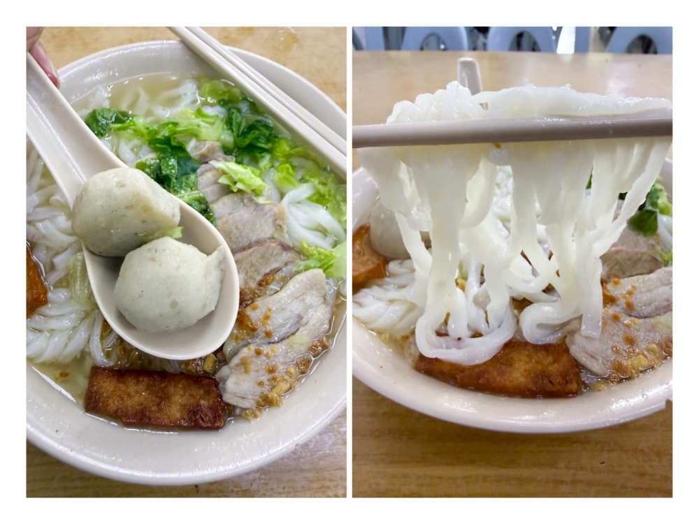 ‘Saito’ fish balls (left) are brought in from Penang and the ‘kuey teow’ (right) used is slightly chewier. — Picture by Lee Khang Yi
