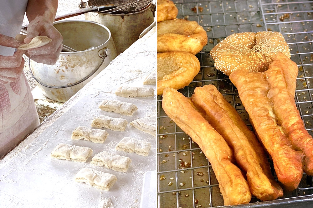 More prep work (left). Every cruller has its own unique shape (right). — Picture by CK Lim