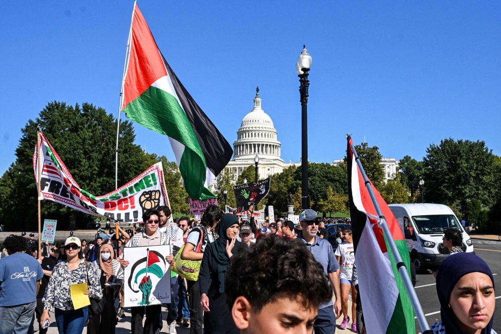 Protesters march during the 