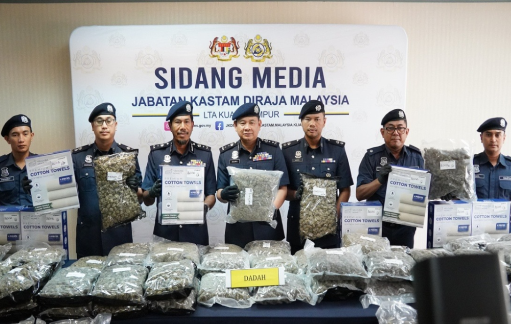 The Royal Malaysian Customs Department thwarted four attempts to smuggle over 1,000 kg of cannabis, valued at approximately RM98 million, in separate operations around the Klang Valley and Kuala Lumpur International Airport (KLIA) Terminal 1 recently. — Bernama pic/Royal Malaysian Customs Department handout