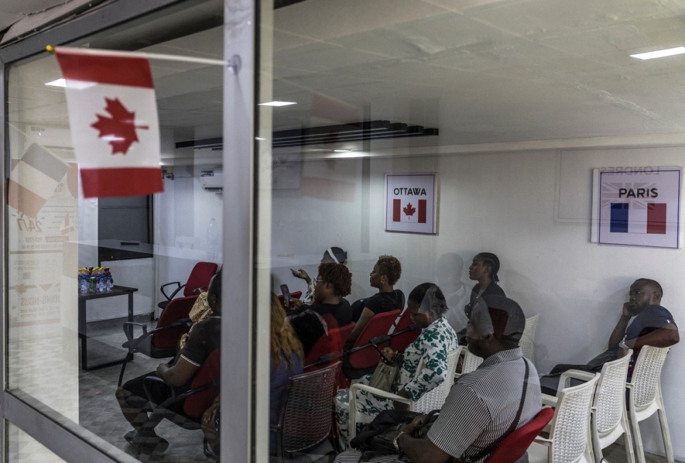Students gather for the preparation to the French Comprehension Test (TCF) finalised to expatriation to Canada, at a Objectif Canada centre in Douala, on October 6, 2025. The majority of young people in Cameroon have considered emigrating, according to a 2024 survey by the Afrobarometer Institute. — AFP pic 