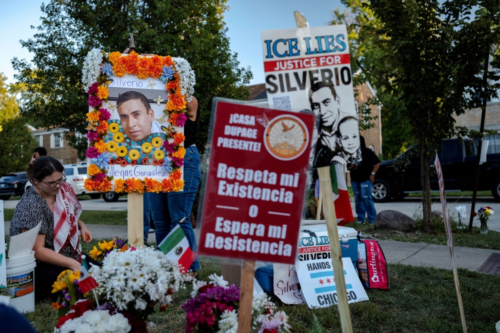 A memorial for Silverio Villegas-Gonzalez sits next to the street where he was shot and killed by federal agents during a traffic stop, after US President Donald Trump ordered increased federal law enforcement presence to assist in crime prevention, in Franklin Park, Illinois September 15, 2025. — Reuters pic