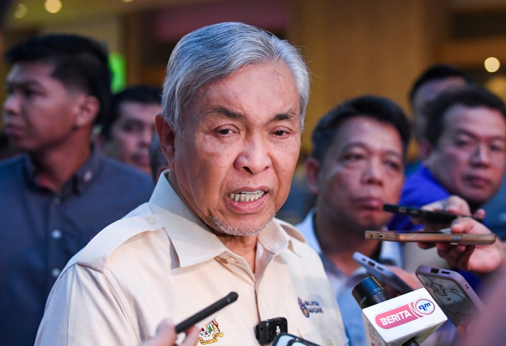 Deputy Prime Minister Datuk Seri Dr Ahmad Zahid Hamidi speaks to the media after officiating the TVET Education Expo @ KKDW 2025 at the Ipoh Convention Centre (ICC), October 11, 2025. — Bernama pic