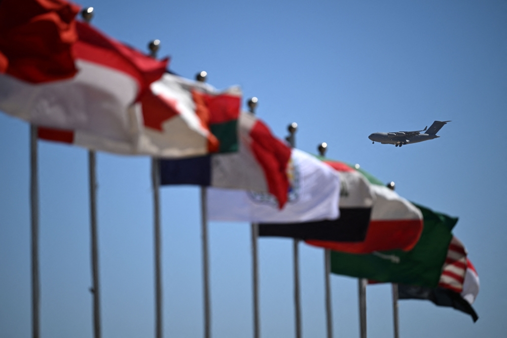 A US military aircraft prepares to land in Sharm el-Sheikh on October 11, 2025, as the Egyptian Red Sea resort town readies to receive international leaders following a Gaza ceasefire agreement. — AFP pic 