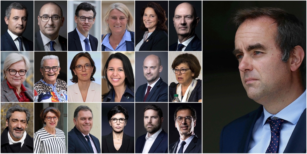 This combination of files photographs created on October 12, 2025 shows newly-appointed members of the cabinet of French Prime Minister Sebastien Lecornu (R) following it's announcement (Top row from left) Minister for Justice Gerald Darmanin, Minister for the Interior Laurent Nunez, Minister of Higher Education and Research Philippe Baptiste,Minister of Health, Families, Autonomy, and People with Disabilities Stephanie Rist, Minister for Sports, Youth, and Community Life Marina Ferrari, Minister of the Economy, Finance, and Industrial, Energy and Digital Sovereignty Roland Lescure, (Middle row from left) Minister for the Armed Forces Catherine Vautrin, Minister for Territorial Planning and Decentralisation Francoise Gatel, Minister of Public Action and Accounts Amelie de Montchalin, Minister for Overseas Territories Naima Moutchou, Minister of Foreign Affairs Jean-Noel Barrot, Minister for Ecological Transition, Biodiversity and International Negotiations on Climate and Nature Monique Barbut, (Bottom row from left) Minister of Small and Medium-Sized Enterprises, Trade, Crafts, Tourism, and Purchasing Power Serge Papin, Minister for Agriculture and Food Sovereignty Annie Genevard, Minister in charge of Transports Philippe Tabarot, Minister of Culture Rachida Dati, Minister for Urban Affairs and Housing Vincent Jeanbrun and Minister for Work and Solidarity Jean-Pierre Farandou. — AFP pic