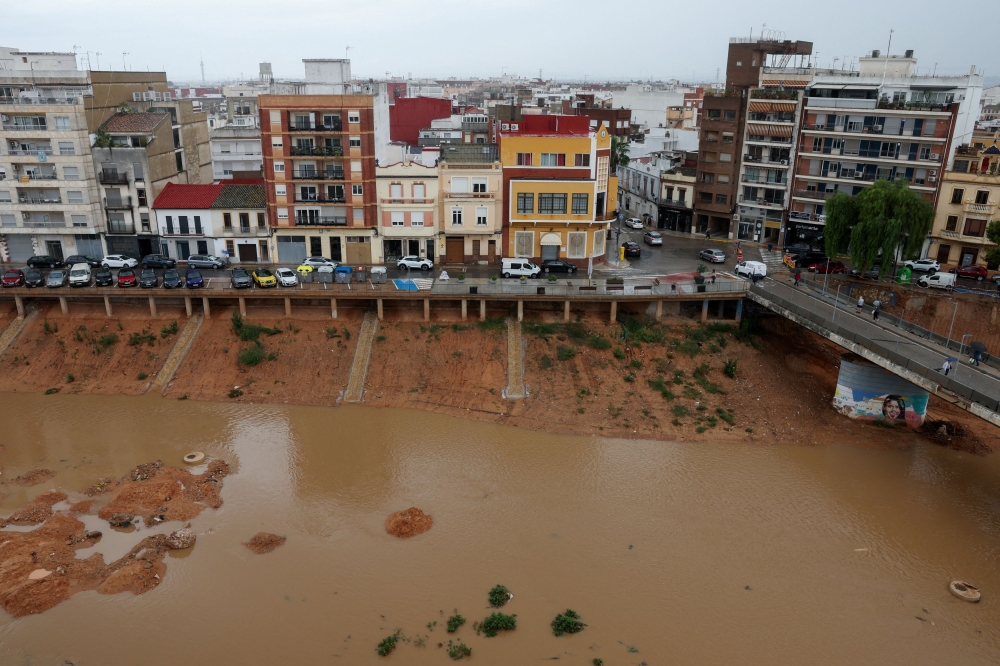 The Poyo ravine, which overflowed during the devastating floods in October 2024, following Storm Alice rainfall, in Paiporta, near Valencia, Spain October 10, 2025. — Reuters pic 