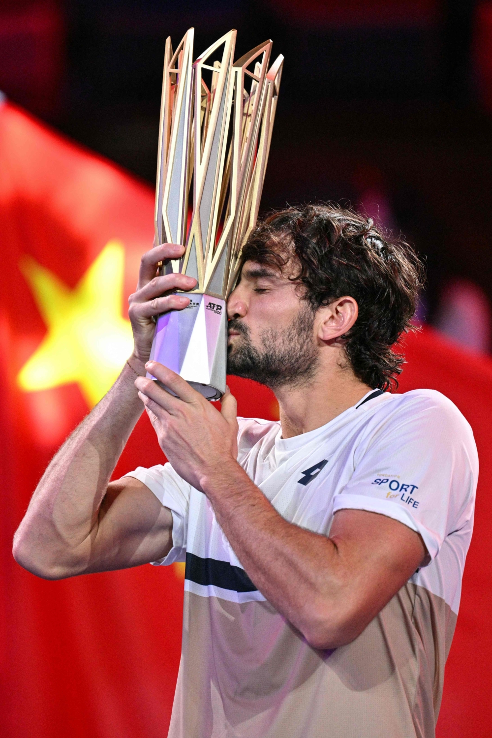 Monaco’s Valentin Vacherot poses with the trophy after his victory against France’s Arthur Rinderknech during the men’s singles final at the Shanghai Masters tennis tournament in Shanghai on October 12, 2025. — AFP pic
