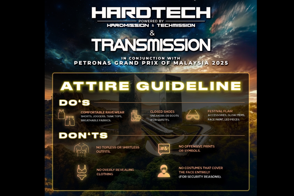 A visual guide outlining the dos and don’ts for attendees at the HardTech and Transmission festival this weekend. — Picture by Hi:Five Entertainment