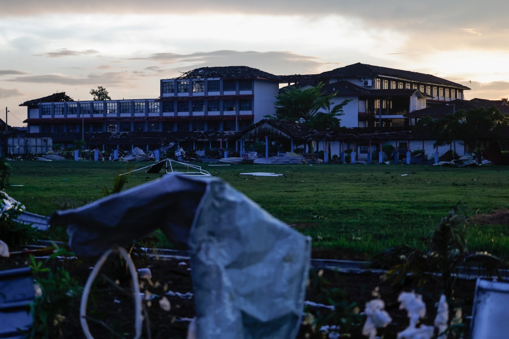 The roof of Sekolah Kebangsaan Sijangkang Jaya was destroyed after a storm swept through Kuala Langat October 15, 2025. — Bernama pic