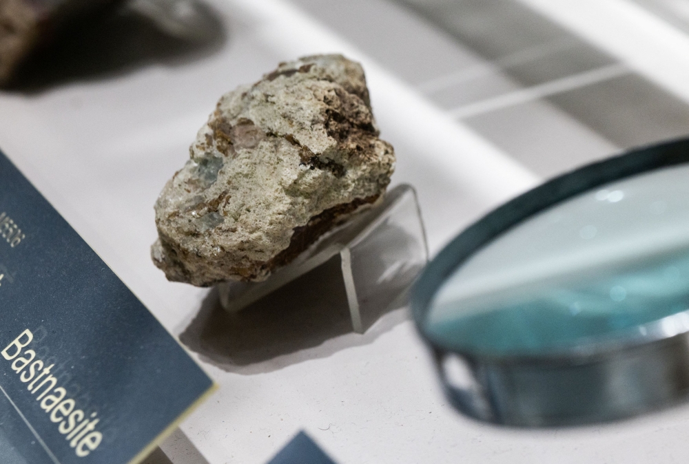 A sample of bastnaesite ore, a mineral used in the rare earth industry to extract elements such as cerium, lanthanum, and neodymium, is displayed at the Geological Museum of China in Beijing, China, October 14, 2025. — Reuters pic