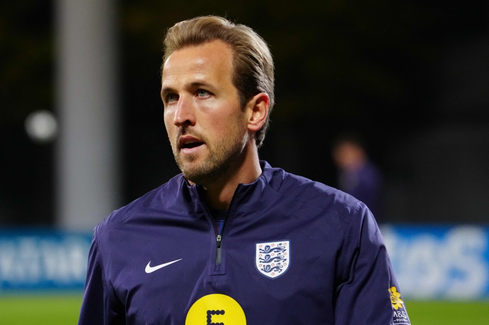 England's forward #09 Harry Kane arrives on the pitch prior to the 2026 World Cup qualifying group K football match between Latvia and England at the Daugava Stadium in Riga, Latvia October 14, 2025. — AFP pic 